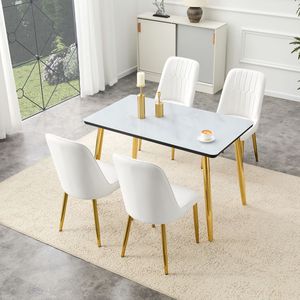 Set di Tavolo e Sedie con Piano in Vetro Effetto Marmo Bianco e Base in MDF, Gambe in Metallo Argento - Product Image 2