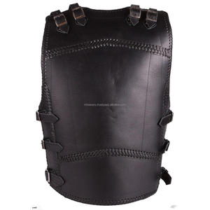 MH <b>Men's</b> Black Genuine Leather Waterproof Winter Gothic <b>Vest</b> with Embroidery <b>Red</b> Stitching Zipper Closure V-Neck Outerwear - Product Image 2
