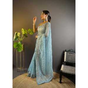 Saree de fête de créateur avec fil à paillettes brodées pour s'habiller - Product Image 6