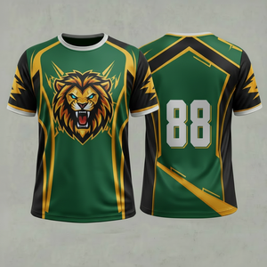 Camiseta Deportiva Unisex de Manga Corta, Poliéster, Diseño de León Sublimado, Ajustada, Verde, Negro, Amarillo, 88 - Product Image 1