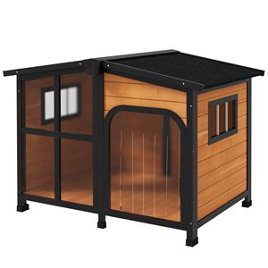Grande Cuccia per Cani in Legno con Tetto Apribile e Finestra Gigante, Impermeabile, per Esterni - Gialla - Product Image 1