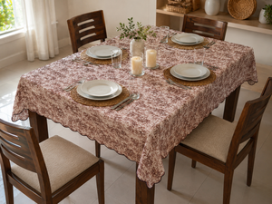Mantel de Lino Premium con Estampado Toile Marrón Vintage y Borde Festoneado – Elegante Cubierta Decorativa para Mesa de Comedor para el Hogar, Restaurante - Product Image 3