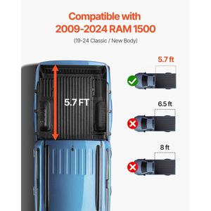 Copertura Tonneau Tri-Fold per Cassone Ram 1500 Fleetside 5.7 (67.4'') 2009-2024, Compatibile con Carrozzeria Classica/Nuova 19-24, Accesso Posteriore - Product Image 2