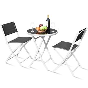 Conjunto de Bistro Plegable de 3 Piezas - Muebles de Patio con Mesa de Vidrio y Sillas - Conjunto Resistente para Exteriores, Balcón, Jardín y Terraza - Product Image 4