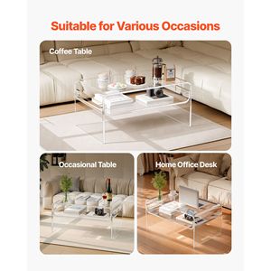 Modern Rectangle Acrylic 2-Tier Coffee Table with Storage Shelf Side Table for Dining <b>Room</b> Kit Acrylic <b>Desk</b> for Home Use - Product Image 6