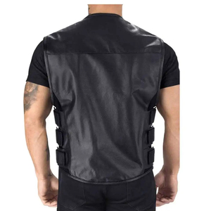 Men's Breathable Moto <b>Biker</b> <b>Vest</b> O-Neck Single Button Closure Mesh Panel Outerwear Autumn Solid Color Black - Product Image 6