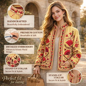 เสื้อแจ็คเก็ตปักลายดอกลาเวนเดอร์สไตล์อาร์ติซาน คอตั้ง มีกระเป๋าข้าง ทำมือ สไตล์โบโฮ บอมเบอร์แจ็คเก็ต - Product Image 4