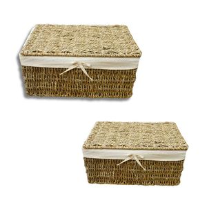 Wicker SEAGRASS STORAGE <b>BASKET</b> <b>with</b> <b>Lid</b> Metal Frame Organizer <b>Basket</b> for Home Storage - Product Image 1