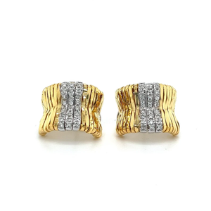 Boucles d'oreilles créoles de luxe plaquées or avec diamants taille brillant sertis en canal, design géométrique vintage, pour femme, idéales pour les soirées - Product Image 1