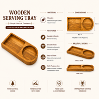 Plateau de service en bois artisanal à deux compartiments |   Plateau de service pour collations, apéritifs et boissons