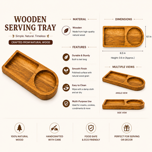 Handcrafted Wooden Serving Tray with Dual Compartments | Snack, Appetizer & Beverage Serving Platter - Product Image 5