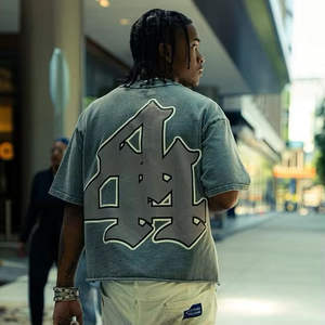 Camisetas Casuales de Verano para Hombre, Personalizadas, Vintage, Lisas, 100% Algodón, Impresión Serigráfica, Antiarrugas, Transpirables, Cuello en V, Estilo Acid Wash - Product Image 3