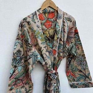 Túnicas Largas de Algodón con Estampado Floral para Mujer, Venta al por Mayor, Kimonos de Seda de Alta Calidad, Ropa de Dormir, Ropa de Baño - Product Image 1