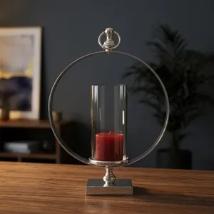 Circular Stainless Steel Lantern With Glass Cylinder <b>Red</b> <b>Candle</b> Home Decoration Heat Resistant - Product Image 5