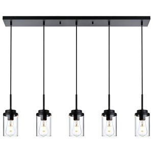 Lampadario a sospensione moderno a 5 luci per isola cucina, stile industriale, nero/nichel spazzolato, per sala da pranzo e illuminazione. - Product Image 4
