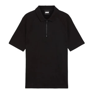 Polo de algodón premium con cremallera, color negro azabache, para hombre, transpirable, de punto relajado, informal, con logotipo personalizado y etiqueta privada. - Product Image 6