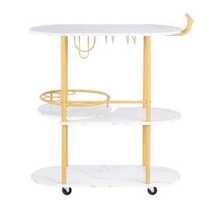 Carrito de Bar Rodante Moderno de 3 Niveles, Carrito de Bebidas Móvil con Ruedas, Estación de Servicio de Cocina de Metal y Madera - Product Image 1