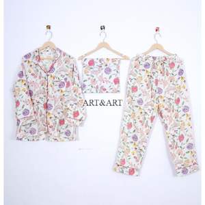 Conjunto de Pijama de Algodón con Estampado Floral para Mujer, Diseño Nuevo y Más Vendido, Disponible en Diferentes Tallas, de la India - Product Image 6