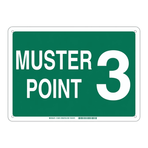 Panneau de signalisation Brady Muster Point 3 en PVC résistant aux intempéries pour zones d'assemblage d'urgence intérieures/extérieures - Product Image 3