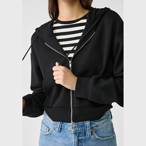 OEM Women <b>Cropped</b> Hoodie Set <b>Cropped</b> <b>Zip</b> <b>up</b> Hoodie Manufacturer Distressed Blank <b>Cropped</b> Hoodie Unisex Oversized Custom logo - Product Image 2