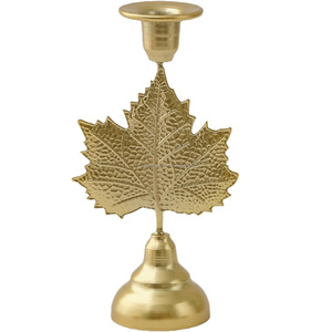 Premium Gold Maple Leaf <b>Candlestick</b> • Luxury Autumn Harvest Taper Holder - Product Image 3