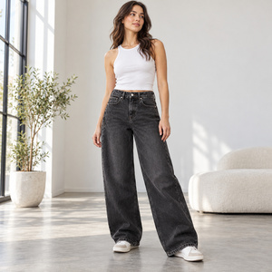 Jeans de Mezclilla Holgados de Cintura Alta para Mujer, Corte Recto, Lavado Negro, Casuales, Invierno - Product Image 5