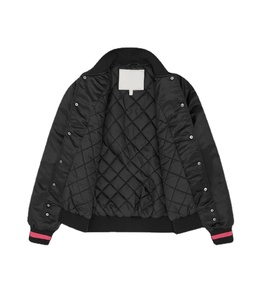 Chaqueta Bomber Negra para Hombre con Ribete Rosa, Corte Regular, Estilo Casual, Cuello Camisero, Material de Poliéster, para Otoño - Product Image 3