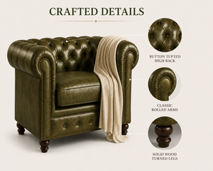 Elegante Sillón Chesterfield de Cuero Vintage con Adornos de Tachuelas, Sillón de Lujo para Sala de Estar, Sillón Chesterfield de Cuero Decorativo - Product Image 3