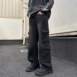 Pantalon en jean ample délavé brodé avec logo personnalisé pour homme – Coupe décontractée mi-haute, jambe large - Product Image 4