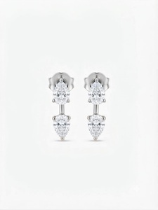 IGI Certified 14K Yellow Gold Duo Pear Diamond Classic Stud Earring Minimalist Double Stone Lab Grown Diamond Studs Jewelry <b>Gift</b> - Product Image 2