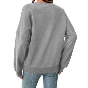 Sweat-shirt gris en molleton personnalisé pour femme, coupe oversize, col rond, manches longues décontractées, pull décontracté pour tous les jours - Product Image 2