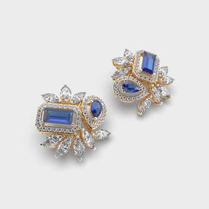 Pendientes de Oro Rosa con Esmeraldas Azules, Pendientes Colgantes de Flor con Diamantes, Joyería de Racimo de Pera Marquise para Mujer - Product Image 1