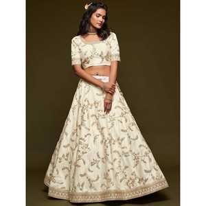 Agréable Fil Blanc Broderie Art Soie Mariage Lehenga Choli - Product Image 2