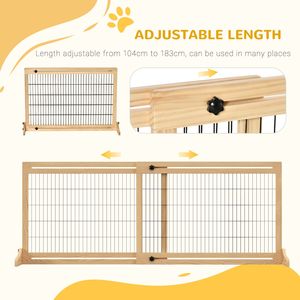 Extra Wide 72\" W X 27.25\" H Freestanding Pet Gate Metal <b>Dog</b> Cat Barrier with <b>Button</b> Closure Natural - Product Image 4