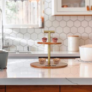 Soporte para Tartas de madera de acacia y metal negro de 2 niveles para exhibición de postres, bodas y decoración de mesa de fiesta - Product Image 4