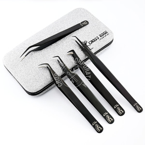 Best-seller - Pinces à cils à pointe en fibre 90 °   Pince à épiler isolante pour extensions de cils de 14 cm, noire, personnalisable avec étiquette privée - Product Image 6