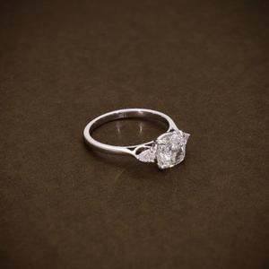 <b>Cushion</b> Cut Solid White Gold Diamond <b>Ring</b> Prong Setting Simple Three Stone Pear Side Accents Plain Band Classic Engagement <b>Ring</b> - Product Image 4