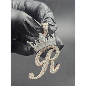 Moissanite Diamond R <b>Initial</b> Crown Pendant Iced Out Hip Hop Chain Custom Letter <b>Necklace</b> Luxury Jewelry Gift - Product Image 1
