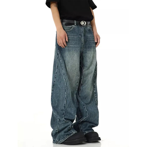 Pantalones Vaqueros de Mezclilla para Hombre, Estilo Hip Hop, a la Moda, para Todas las Temporadas, con Botones, Estilo Holgado, Lavados - Product Image 1