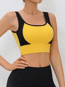 Ladies Colorblock Active <b>Top</b> Rib Knit Fitness <b>Crop</b> Vest Wide Band High Stretch Running Training Padded Athletic Bra - Product Image 2