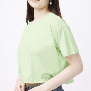 เสื้อยืดครอปแขนสั้นผู้หญิง คอทรงกลม ไหล่ตก  รับสกรีนโลโก้ เสื้อยืดลำลองสีพื้นเรียบง่ายสำหรับฤดูร้อน - Product Image 5