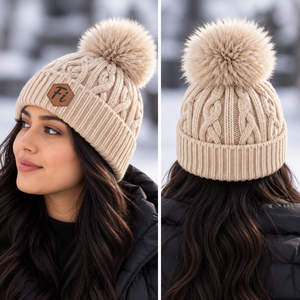 ODM Knit Pom Pom Beanie Custom Embroidered Patch logo Design Warm Winter Cuffed Beanie Casual Acrylic Bobble Hat Cap for Adults - Product Image 2