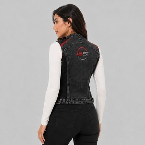Chaleco vaquero de alta calidad para mujer, hecho con denim resistente, con un estilo sin mangas elegante, bolsillos seguros y un ajuste cómodo. - Product Image 3