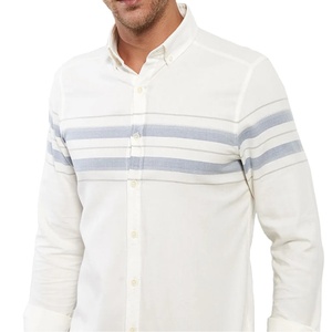 Camisa formal de negocios para hombre slim fit algodón transpirable dobby acabado texturizado raya blanca ropa de oficina a granel OEM logotipo personalizado - Product Image 5