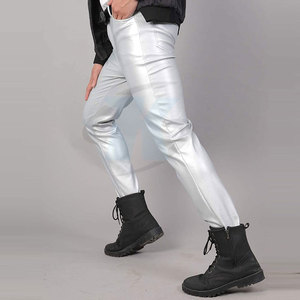 Pantalones de cuero de diseño personalizado con tacto suave para hombre, elegantes, de corte ajustado, transpirables, cómodos, de color sólido. - Product Image 6