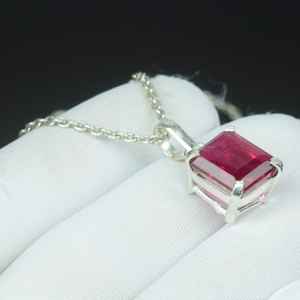 จี้เงินแท้ 925 รูปทรงแปดเหลี่ยมประดับมรกตและทับทิมสีแดงแบบเจียระไนขั้นบันได สร้อยคอเครื่องประดับวินเทจสำหรับผู้หญิง ของขวัญ - Product Image 3