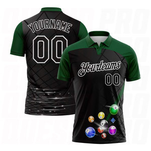 เสื้อโปโลสำหรับเล่นบิลเลียดสีดำเขียวขาวแบบกำหนดเอง ระบายอากาศได้ดี ซับเหงื่อ แห้งเร็ว ชุดกีฬา สกรีนโลโก้ได้ - Product Image 1