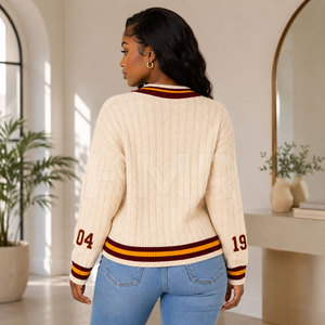 HMR Sorority Sisterhood V-Neck Knit Cardigan in Beige Solid Color Button-up Crop <b>Sweater</b> Waist-length Knitwear - Product Image 4