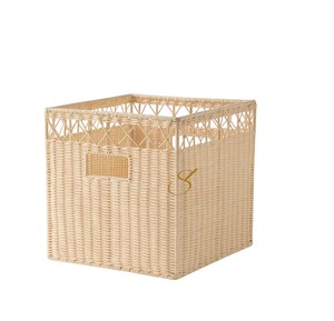 Square Rattan Storage Basket with Handles <b>Wicker</b> Storage Cube for Shelf Organizer Natural Handwoven Closet <b>Bin</b> Set of 2 - Product Image 2