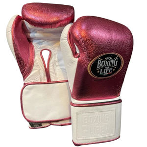 Gants de boxe Sanda personnalisés en cuir de vachette premium avec fermeture auto-agrippante, rose-blanc métallisé extensible – Sans boxe, pas de vie - Product Image 1